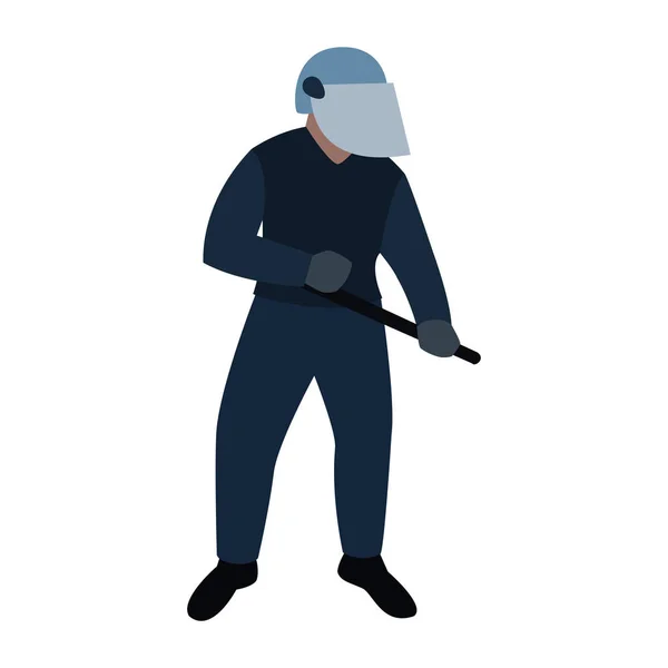 Polizist Auf Weißem Hintergrund Mit Schlagstock Aggressiver Pose Vektor Illustration — Stockvektor