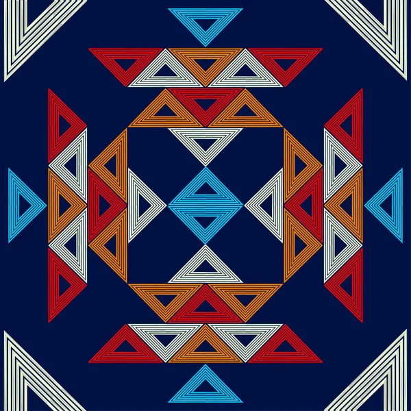 Elemen Aztec Pola Mulus Geometri Desain Dengan Penetasan Manual Etnis - Stok Vektor