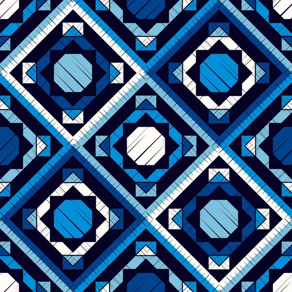 Azteekse Elementen Naadloos Patroon Geometrie Ontwerp Met Handmatig Uitbroeden Textiel — Stockvector