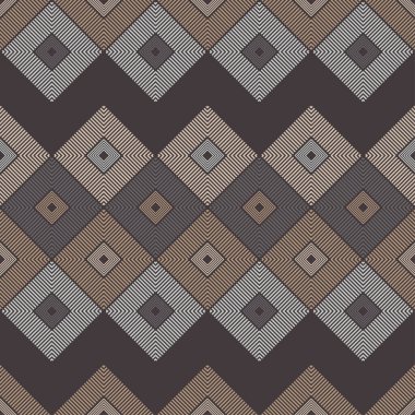 Çizgili kareler. Kusursuz desen. Geometri. Elle kumandalı tasarım. Tekstil. Etnik boho süsü. Web tasarımı veya yazdırma için vektör illüstrasyonu.