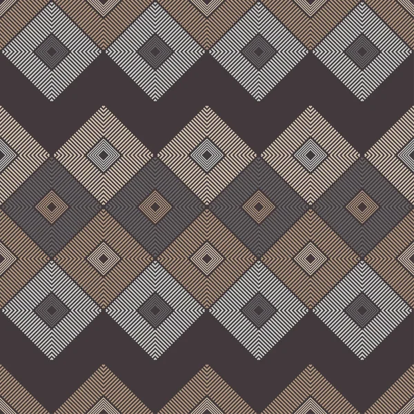 縞模様の正方形 シームレスなパターン 幾何学 マニュアルハッチング付きのデザイン 繊維だ 民族のBoho装飾 ウェブデザインや印刷のためのベクターイラスト — ストックベクタ