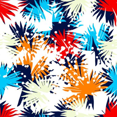 Dekoratif palmiye yaprakları ve noktalı pürüzsüz desen. Çizimin üstünde yapraklardan oluşan bir arka plan var. Web tasarımı veya yazdırma için vektör illüstrasyonu.