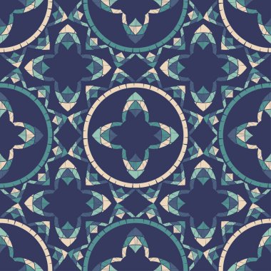 Puantiyeli noktalar kusursuz desen. Etnik figürler mozaiği. Desenli doku. Geometrik arkaplan. Web tasarımı veya yazdırma için vektör illüstrasyonu. 