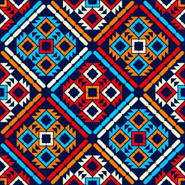 Aztek elementleri. Kusursuz desen. Geometri. Elle kumandalı tasarım. Tekstil. Etnik boho süsü. Web tasarımı veya yazdırma için vektör illüstrasyonu.