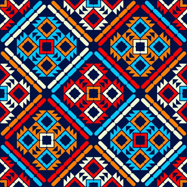 Aztekiska Element Sömlöst Mönster Geometri Design Med Manuell Kläckning Textil — Stock vektor