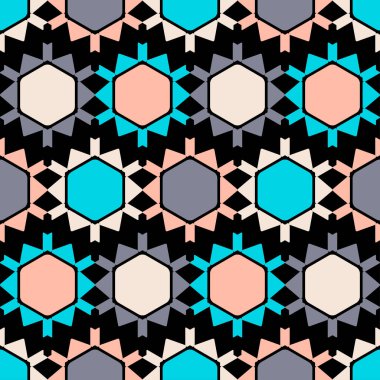 Aztek elementleri. Kusursuz desen. Geometri. Elle kumandalı tasarım. Tekstil. Etnik boho süsü. Web tasarımı veya yazdırma için vektör illüstrasyonu.