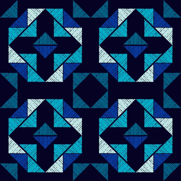 Мозаика Треугольников Синий Бесшовный Шаблон Геометрия Дизайн Ручным Штриховкой Текстиль — стоковый вектор