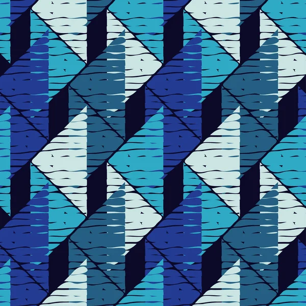 Mosaik Aus Dreiecken Blau Nahtloses Muster Geometrie Ausführung Mit Manueller — Stockvektor