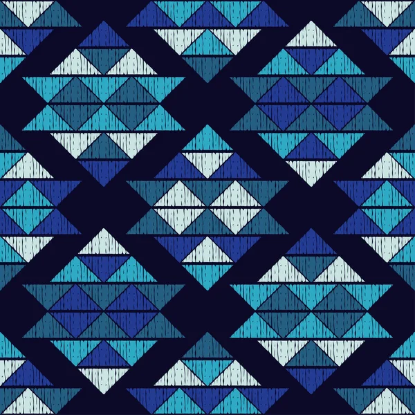 Mozaïek Van Driehoeken Blauw Naadloos Patroon Geometrie Ontwerp Met Handmatig — Stockvector
