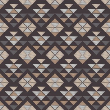 Kahverengi zemin, ahşap desenli. Ağ kurma. Etnik boho süsü. Geometri. Kusursuz desen. Web tasarımı veya yazdırma için vektör illüstrasyonu.
