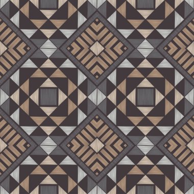 Kahverengi zemin, ahşap desenli. Ağ kurma. Etnik boho süsü. Geometri. Kusursuz desen. Web tasarımı veya yazdırma için vektör illüstrasyonu.