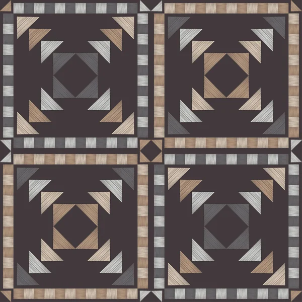 木の質感の茶色の床 ネット 民族のBoho装飾 幾何学 シームレスなパターン ウェブデザインや印刷のためのベクターイラスト — ストックベクタ