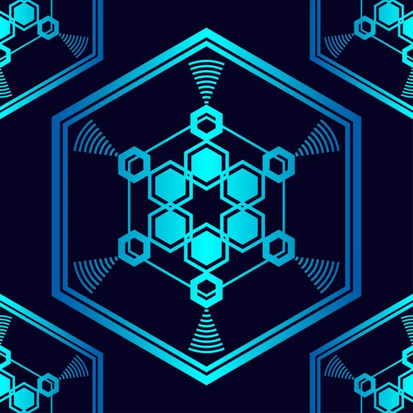 Sacred Geometry Trendy Seamless Pattern Designs Hexagons Vibrant Gradients Vector — Stock Vector