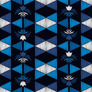 Dekoratif çiçekli Aztek elementleri. Elle kumandalı tasarım. Geometri. Kusursuz desen. Tekstil. Etnik boho süsü. Web tasarımı veya yazdırma için vektör illüstrasyonu.