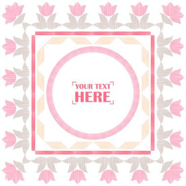 Dekoratif çiçeklerle dolu tebrik kartı. Elle kumandalı tasarım. Etnik boho süsü. Web tasarımı veya yazdırma için vektör illüstrasyonu.