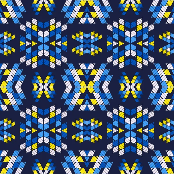 Azteekse Elementen Ontwerp Met Handmatig Uitbroeden Geometrie Naadloos Patroon Textiel — Stockvector