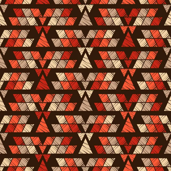 アステカの要素 マニュアルハッチング付きのデザイン 幾何学 シームレスなパターン 繊維だ 民族のBoho装飾 ウェブデザインや印刷のためのベクターイラスト — ストックベクタ