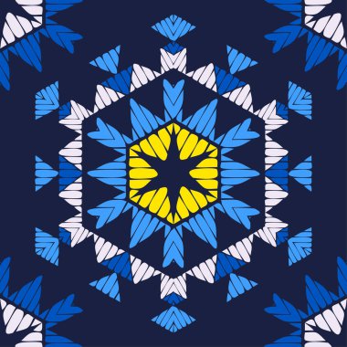 Geometrik şekilli mozaik. Elle kumandalı tasarım. Geometri. Kusursuz desen. Tekstil. Etnik boho süsü. Web tasarımı veya yazdırma için vektör illüstrasyonu.