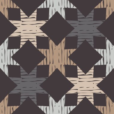 Geometrik şekilli mozaik. Geometri. Kusursuz desen. Elle kumandalı tasarım. Tekstil. Etnik boho süsü. Web tasarımı veya yazdırma için vektör illüstrasyonu.