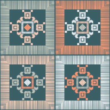 Geometrik şekilli mozaik. Geometri. Kusursuz desen. Elle kumandalı tasarım. Tekstil. Etnik boho süsü. Web tasarımı veya yazdırma için vektör illüstrasyonu.