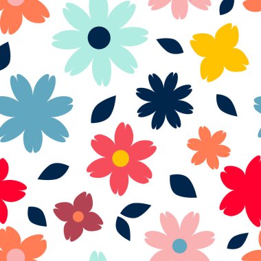 Dekoratif çiçekleri olan kusursuz bir arka plan. Elle kumandalı tasarım. Etnik boho süsü. Tekstil. Web tasarımı veya yazdırma için vektör illüstrasyonu.