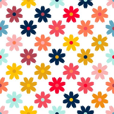 Dekoratif çiçekleri olan kusursuz bir arka plan. Elle kumandalı tasarım. Etnik boho süsü. Tekstil. Web tasarımı veya yazdırma için vektör illüstrasyonu.