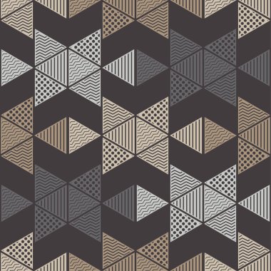 Desenli üçgenlerden yapılmış şekiller. Kusursuz bir geçmişi var. Logo. Basit bir tasarım. Web tasarımı veya yazdırma için vektör illüstrasyonu.