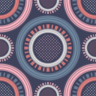 Puantiyeli noktalar kusursuz desen. Etnik figürler mozaiği. Desenli doku. Geometrik arkaplan. Web tasarımı veya yazdırma için vektör illüstrasyonu.