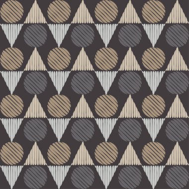 Geometrik şekilli mozaik. Kusursuz desen. Elle kumandalı tasarım. Tekstil. Etnik boho süsü. Web tasarımı veya yazdırma için vektör illüstrasyonu. 