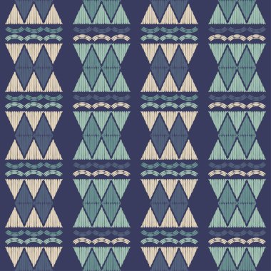 Geometrik şekilli mozaik. Kusursuz desen. Elle kumandalı tasarım. Tekstil. Etnik boho süsü. Web tasarımı veya yazdırma için vektör illüstrasyonu. 