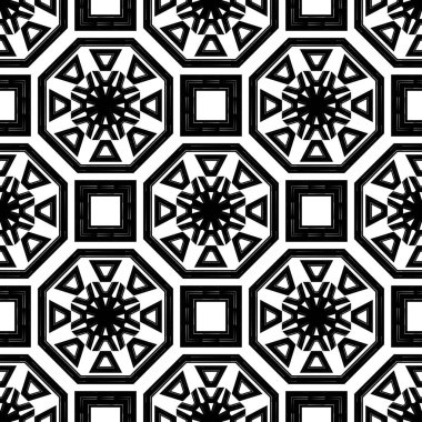 Geometrik şekilli mozaik. Kusursuz desen. Elle kumandalı tasarım. Tekstil. Etnik boho süsü. Web tasarımı veya yazdırma için vektör illüstrasyonu.