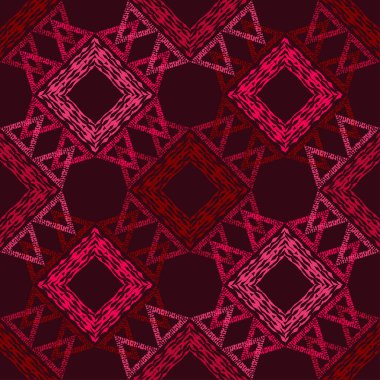 Geometrik şekilli mozaik. Kusursuz desen. Elle kumandalı tasarım. Tekstil. Etnik boho süsü. Web tasarımı veya yazdırma için vektör illüstrasyonu.