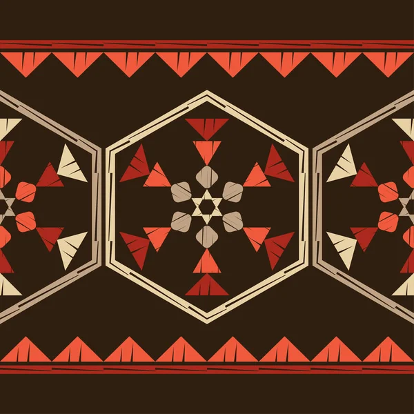 幾何学的な形状のモザイク シームレスなパターン マニュアルハッチング付きのデザイン 繊維だ 民族のBoho装飾 ウェブデザインや印刷のためのベクターイラスト — ストックベクタ