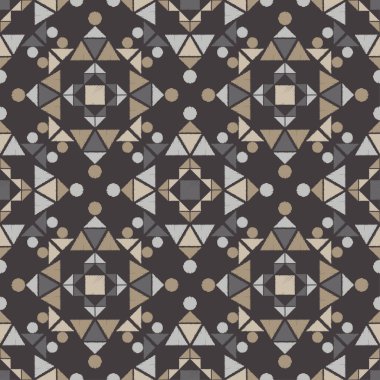 Geometrik şekilli mozaik. Kusursuz desen. Elle kumandalı tasarım. Tekstil. Etnik boho süsü. Web tasarımı veya yazdırma için vektör illüstrasyonu.