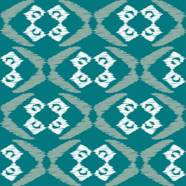 Ikat. Endonezya ve diğer Asya ülkelerindeki kumaşlara ilişkin soyut etnik model. Kusursuz bir geçmişi var. Web tasarımı veya yazdırma için vektör illüstrasyonu.