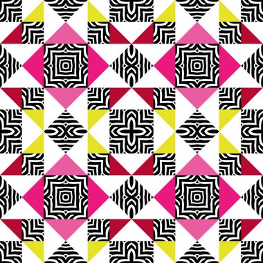 Üçgen ve Zebra çizgilerinin kusursuz dizaynı. Etnik boho süsü. Moda tasarım tarzı. Web tasarımı veya yazdırma için vektör illüstrasyonu.