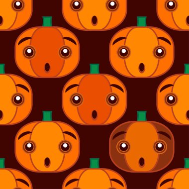 Balkabaklarıyla kusursuz desen. Cadılar Bayramı. Duygular. Çizgi filmin stili. Web tasarımı veya yazdırma için vektör illüstrasyonu.