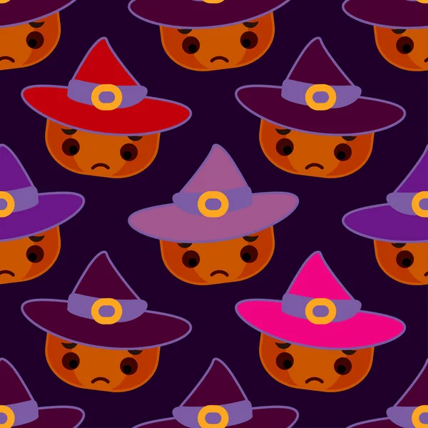 Płynny Wzór Dyniami Halloween Emocje Styl Kreskówki Ilustracja Wektorowa Projektowania — Wektor stockowy