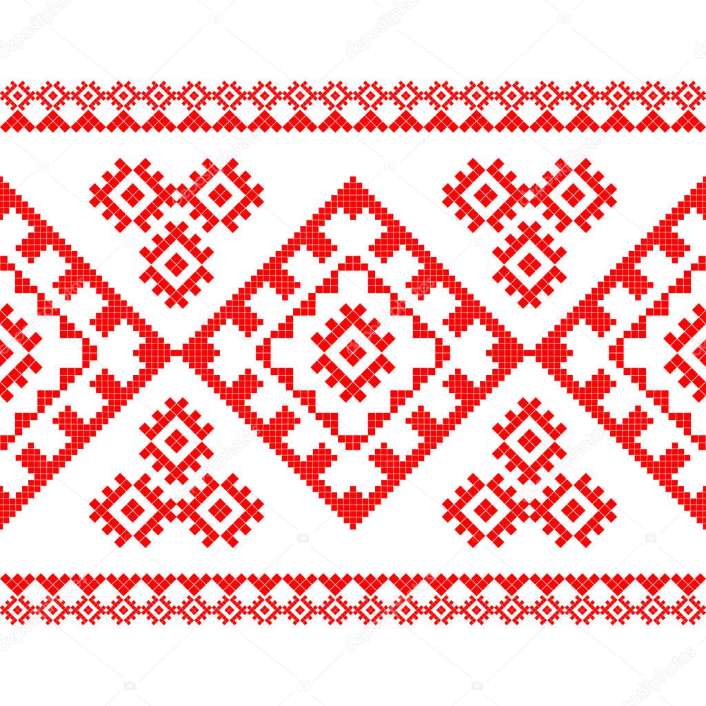 Belarusian national ornament. Slavic red and white colors. Seamless pattern. Vector illustration for web design or print.