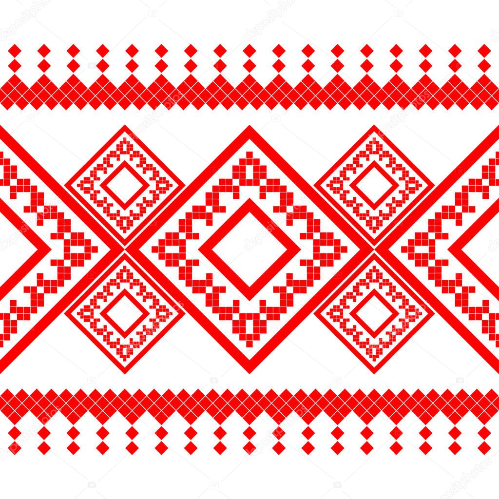 Belarusian national ornament. Slavic red and white colors. Seamless pattern. Vector illustration for web design or print.