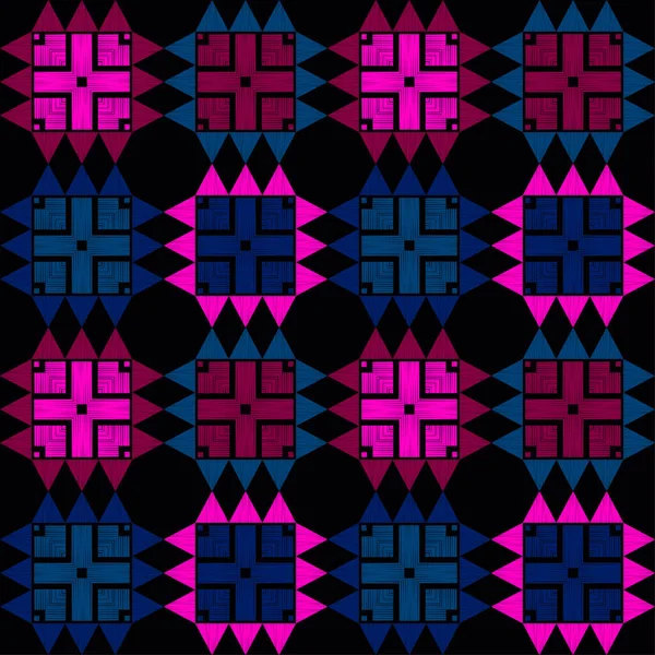 Elementos Aztecas Patrón Sin Costuras Diseño Con Eclosión Manual Textil — Vector de stock