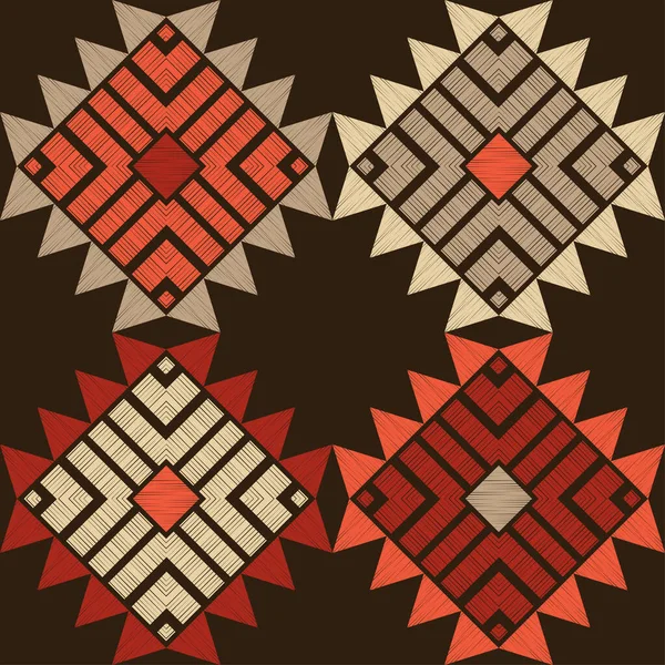 Azteekse Elementen Naadloos Patroon Ontwerp Met Handmatig Uitbroeden Textiel Etnische — Stockvector