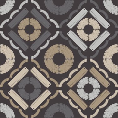 Geometrik şekilli mozaik. Kusursuz desen. Elle kumandalı tasarım. Tekstil. Etnik boho süsü. Web tasarımı veya yazdırma için vektör illüstrasyonu.