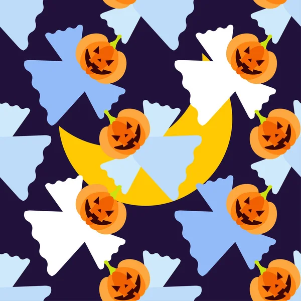 Bezproblémový Vzor Dýněmi Duchy Halloween Emoce Styl Kreslené Pohádky Vektorová — Stockový vektor
