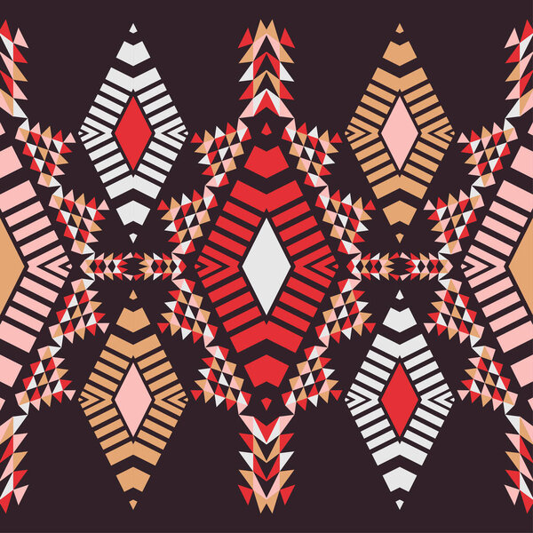 Ацтекские элементы из треугольников. Бесшовный шаблон. Текстиль. Этнический орнамент. Векторная иллюстрация для веб-дизайна или печати.