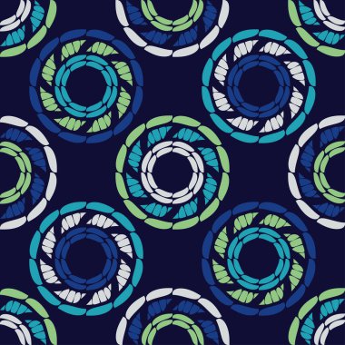 Geometrik şekilli mozaik. Kusursuz desen. Elle kumandalı tasarım. Tekstil. Etnik boho süsü. Web tasarımı veya yazdırma için vektör illüstrasyonu.