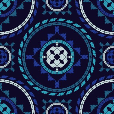 Geometrik şekilli mozaik. Kusursuz desen. Elle kumandalı tasarım. Tekstil. Etnik boho süsü. Web tasarımı veya yazdırma için vektör illüstrasyonu.