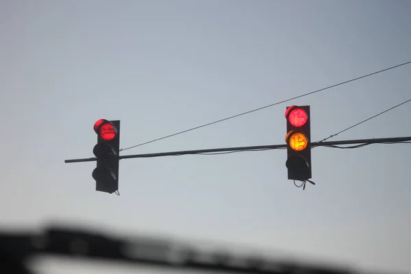 two traffic lights at the crossroads