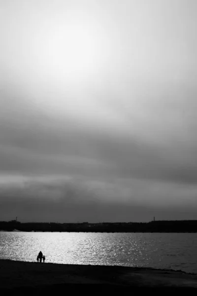Schwarz Weißes Landschaftsbild Von Wasser — Stockfoto