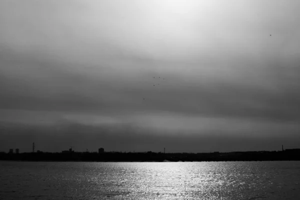 Μαύρη Και Λευκή Φωτογραφία Τοπίου Του Ουρανού — Φωτογραφία Αρχείου